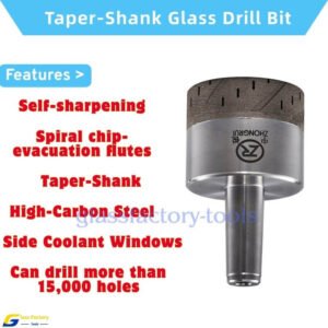 Self-Sharpening Spiral-Grooved High-Carbon Steel Taper-Shank Glass Drill Bit with Side Coolant Windows