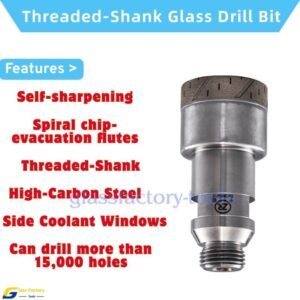 Self-Sharpening Spiral-Grooved High-Carbon Steel Threaded-Shank Glass Drill Bit with Side Coolant Windows
