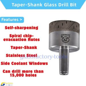 Self-Sharpening Spiral-Grooved Stainless Steel Taper-Shank Glass Drill Bit with Side Coolant Windows