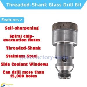 Self-Sharpening Spiral-Grooved Stainless Steel Threaded-Shank Glass Drill Bit with Side Coolant Windows